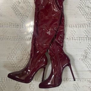 Burgundy blood red thigh high boots wide size Lekisha stiletto boots